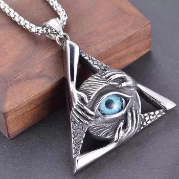 Мужское панк-колье с треугольным кулоном из кости скелета, серебро S925 50CM оранжевый