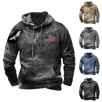 Мужское плюшевое теплое пальто с принтом, флисовый свитер, повседневное пальто, свитер с карманами, осенне-зимнее пальто L чёрный