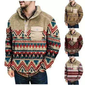 Мужское плюшевое теплое пальто с принтом, флисовый свитер, повседневное пальто, свитер с карманами, осенне-зимнее пальто L хаки