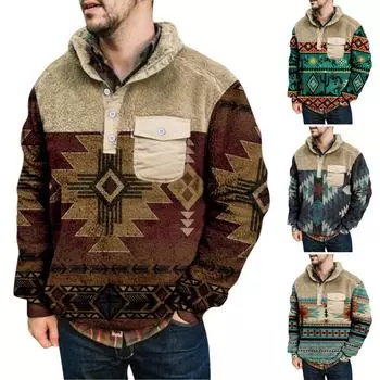 Мужское плюшевое теплое пальто с принтом, флисовый свитер, повседневное пальто, свитер с карманами, осенне-зимнее пальто L