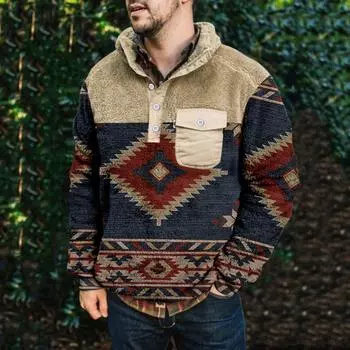 Мужское плюшевое теплое пальто с принтом, флисовый свитер, повседневное пальто, свитер с карманами, осенне-зимнее пальто XL темно-синий