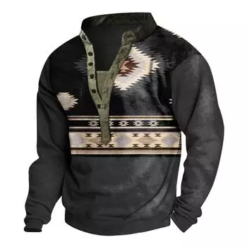 Мужское плюшевое теплое пальто с принтом, флисовый свитер, повседневное пальто, свитер на осень и зиму S чёрный