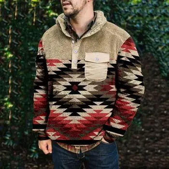 Мужское плюшевое теплое пальто с принтом, флисовый свитер, повседневное пальто, свитер с карманами, осенне-зимнее пальто M коричневый