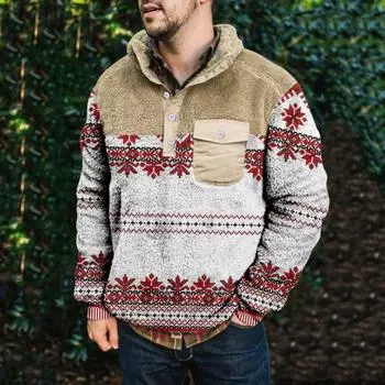 Мужское плюшевое теплое пальто с принтом, флисовый свитер, повседневное пальто, свитер с карманами, осенне-зимнее пальто XXL циан