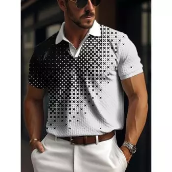 Мужское поло на пуговицах, джерси для гольфа с отворотами, клетчатый принт, геометрический узор, уличный стиль, повседневный, сетчатая ткань, короткие рукава S