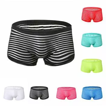 Мужское полосатое нижнее белье с низкой талией, сексуальное и забавное сетчатое нижнее белье-боксер, трусы, брюки L