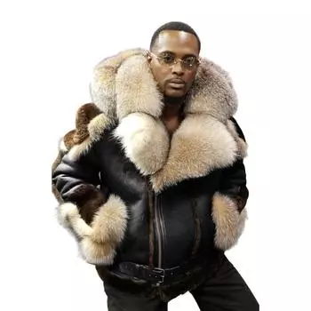 Мужское полупальто из искусственного меха, объемная мужская куртка с меховым воротником M