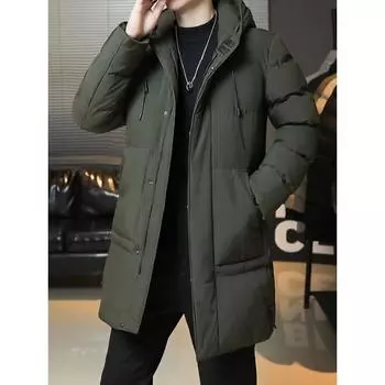 Мужское повседневное длинное зимнее пальто с капюшоном, теплое толстое стеганое пальто для осени и зимы L чёрный