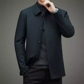 Мужское повседневное хлопковое пальто средней длины на пуговицах с воротником-стойкой и осенне-зимним деловым повседневным хлопковым пальто M