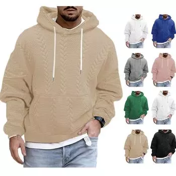 Мужское повседневное пальто больших размеров с капюшоном и длинными рукавами, трикотажное мужское L армия зеленый