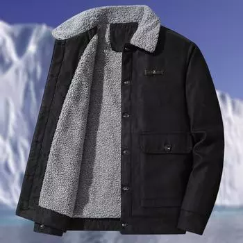 Мужское повседневное пальто с несколькими карманами, на замке, со стойкой, на подкладке из замшевого флиса L