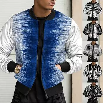 Мужское повседневное пальто с принтом, бейсбольная куртка, короткое пальто на молнии с карманами L