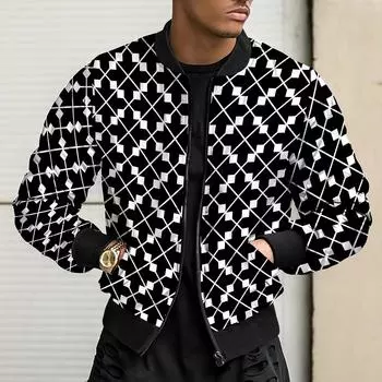 Мужское повседневное пальто с принтом, бейсбольная куртка, короткое пальто на молнии с карманами L