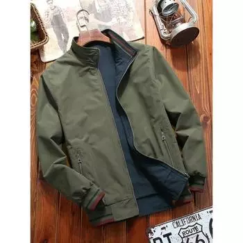 Мужское повседневное пальто весна-осень полосатая куртка с карманами на молнии с лацканами модное ребристое манжетное ветрозащитное пальто армейского зеленого цвета 3XL армия зеленый