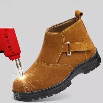 Мужское повседневное платье сварщика со стальным носком, рабочая защитная обувь для сварки, весенне-осенние ботильоны на платформе из натуральной кожи