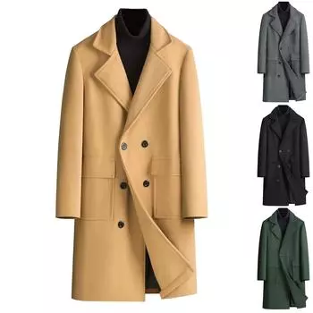 Мужское повседневное семейное однотонное тонкое пальто средней длины шерстяное пальто L армия зеленый