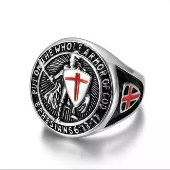 Мужское позолоченное кольцо из титановой стали, винтажное кольцо тамплиера с щитом Красного Креста 13