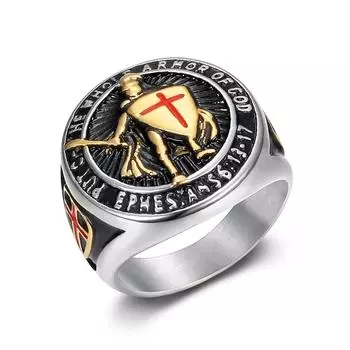 Мужское позолоченное кольцо, винтажное кольцо тамплиера с щитом Красного Креста