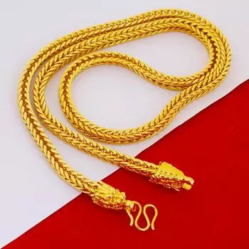 Мужское позолоченное ожерелье из сплава с квадратным лисьим хвостом и головой дракона, 6 мм