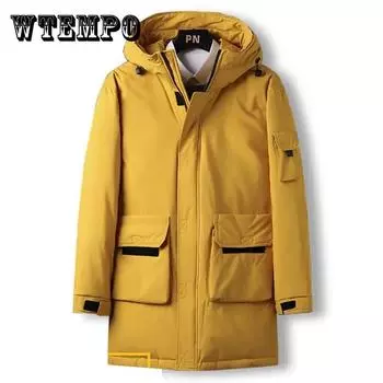 Мужское пуховое пальто с капюшоном, зимняя толстая теплая пуховая куртка, белое пальто на утином пуху, однотонный тренд, можно носить на севере 3XL синий