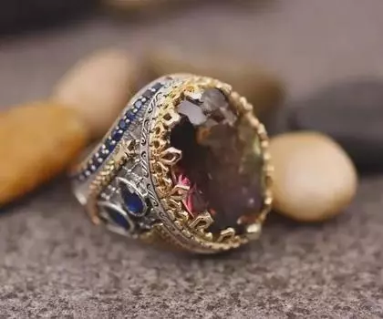 Мужское ретро-кольцо с двухцветным позолоченным драгоценным камнем Number 7