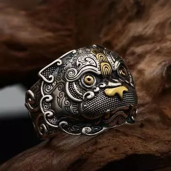 Мужское ретро-трендовое серебряное кольцо Pixiu с открывающимся сердечком