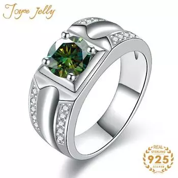 Мужское серебряное кольцо 925 пробы 1 карат D-цвета с зеленым муассанитом и четырьмя когтями, роскошные ювелирные изделия для подарка на свадьбу или помолвку 9