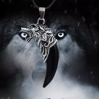 Мужское серебряное ожерелье с подвеской в стиле бохо в стиле белого волчьего клыка Старка белый