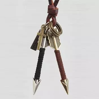 Мужское серебряное золотое тоновое ожерелье со стрелой из кожи с подвеской-колье
