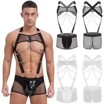 Мужское сексуальное боди в сеточку, нижнее белье для танцев на пилоне, плавки, шорты, сексуальная клубная одежда для рейв-бара, вечеринки, карнавала XXL