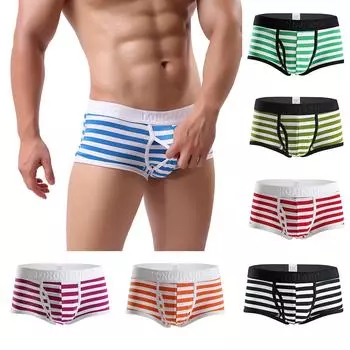 Мужское сексуальное дышащее хлопковое нижнее белье в полоску с боковым отверстием до середины икры M чёрный