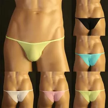 Мужское сексуальное нижнее белье из ледяного шелка, трусы-стринги с низкой посадкой, нижнее белье-стринги M