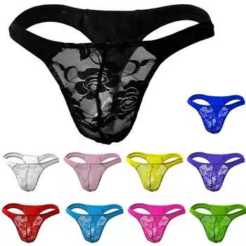 Мужское сексуальное нижнее белье с кружевной сеткой, стринги, трусики, трусики, трусы One Size