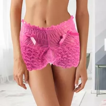 Мужское сексуальное нижнее белье с высокой талией, сетчатые кружевные шорты, трусики с бантом, однотонные трусики с высокой талией