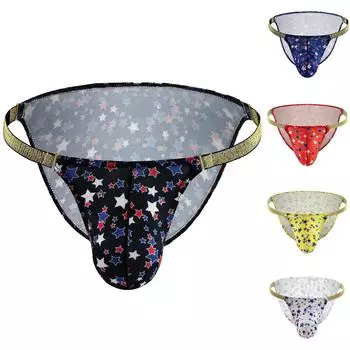 Мужское сексуальное нижнее белье со звездным принтом и низкой талией, подвеска Phnom, брюки с высокой вилкой, карманом и пряжкой, забавное нижнее белье L