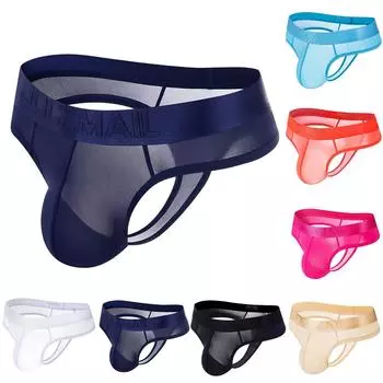 Мужское сексуальное нижнее белье, трусы-стринги, мягкие трусы, трусы из ледяного шелка, ультратонкое прозрачное нижнее белье L