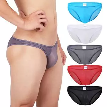 Мужское сексуальное нижнее белье, удобные впитывающие пот бикини, крутые трусы из ледяного шелка XL чёрный