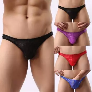 Мужское сексуальное сетчатое кружевное прозрачное нижнее белье Сексуальные прозрачные трусы с низкой талией L