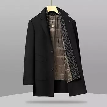 Мужское шерстяное пальто, деловой повседневный стиль, воротник-шарф, съемная подкладка, двусторонняя шерстяная куртка 170 чёрный