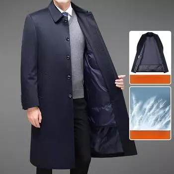 Мужское шерстяное пальто длиной до колена с двухсторонним шерстяным кроличьим мехом, съемная подкладка, одежда для пап среднего и пожилого возраста M