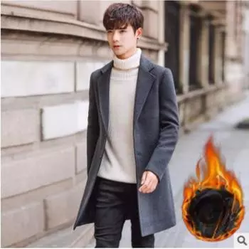 Мужское шерстяное пальто, мужское корейское приталенное пальто средней и длинной длины с хлопком и утеплителем M