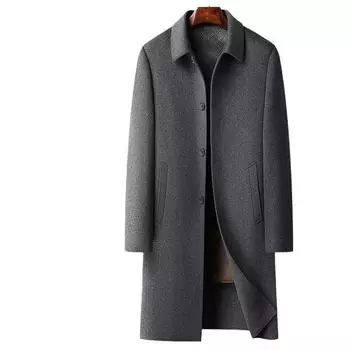 Мужское шерстяное пальто осень и зима длинное для людей среднего возраста и молодежи деловой стиль с пуховой подкладкой двусторонний шерстяной тренчкот 170 серый