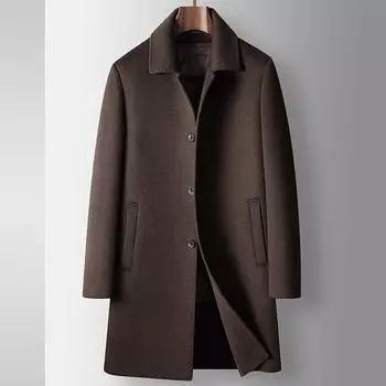 Мужское шерстяное пальто осень и зима средняя и длинная куртка Executive Lapel Take-off Goose Down Linen Двустороннее шерстяное пальто для деловых людей среднего возраста 170 кофейный