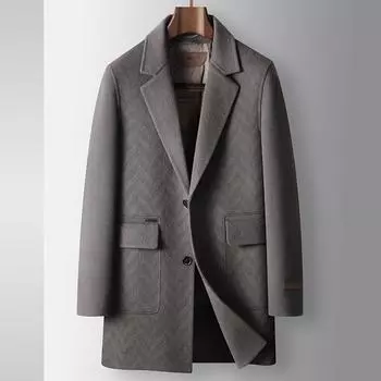 Мужское шерстяное пальто осень-зима средней и длинной длины с воротником-стойкой на гусином пуху, молодежное деловое двухстороннее шерстяное пальто Tide 170 чёрный