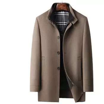 Мужское шерстяное пальто осень-зима средней и длинной длины для молодежи, деловой, с воротником-стойкой, с утеплителем, двусторонняя шерстяная термокуртка 170 верблюд