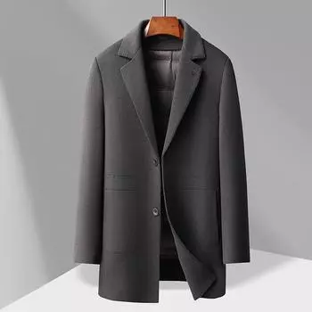 Мужское шерстяное пальто осень-зима средней и длинной длины с воротником-стойкой и подкладкой из белого утиного пуха, молодежное деловое двухстороннее шерстяное пальто 170 чёрный