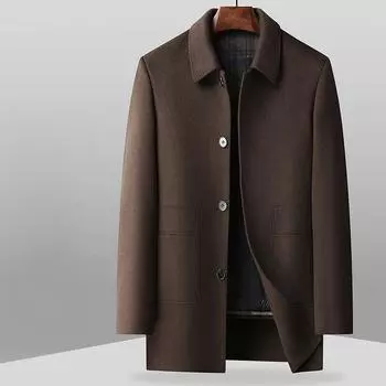 Мужское шерстяное пальто осень-зима средней и длинной длины с отворотами, с пуховой подкладкой, деловая двусторонняя нейлоновая куртка 170 чёрный