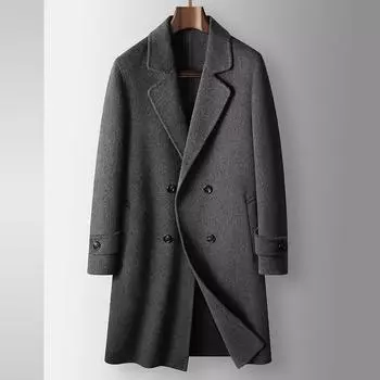 Мужское шерстяное пальто осень-зима средней и длинной длины двубортное молодежное деловое двухстороннее пальто-тренчкот однотонное повседневное пальто Tide 170