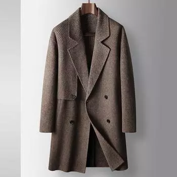 Мужское шерстяное пальто осень-зима средней длины двубортное длинноворсное утолщенное двухстороннее повседневное пальто-тренч 165 серый