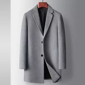 Мужское шерстяное пальто осень-зима средней и длинной длины молодежное деловое шерстяное пальто-тренчкот однотонное повседневное шерстяное пальто 170 чёрный